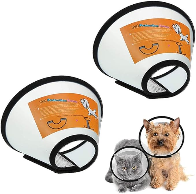 2 Pack Cat Cones to Stop Licking, Cat E Collar Pet Cone for Cats After Surgery, Pet Elizabethan Collar Dog Head Cone Recovery Cone for Most Cats & Small Dogs (Size L, 5#)