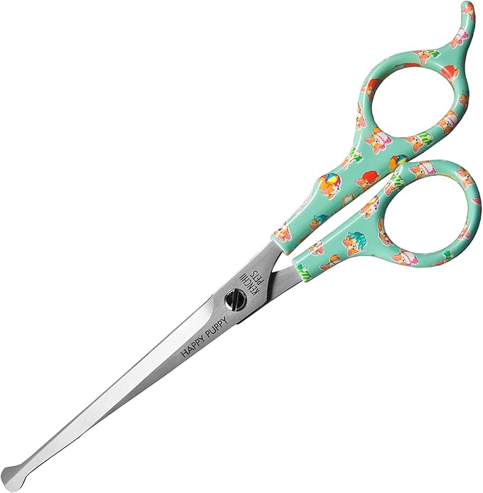 Kenchii Happy Puppy Ball Tip Shears Trimming Scissors for Dogs | Pet Grooming Puppy Essentials | Stainless Steel Shears with Blunt Tip | 6.5 In