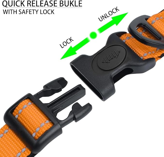 JSXD AirTag Dog Collar, Night Reflective Nylon Dog Collar for Small Medium Large Dogs,Lockable Quick Release Buckle,Padded Breathable Pet Collar with AirTag Holder (Orange, Small)