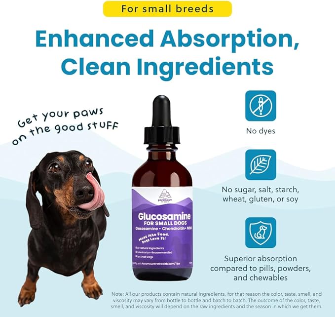 Liquid Glucosamine for Small Dogs, 260mg Glucosamine Liquid for Dogs Joint Supplement for Mobility & Comfort, Easy-to-Use Liquid MSM & Chondroitin, 2 oz