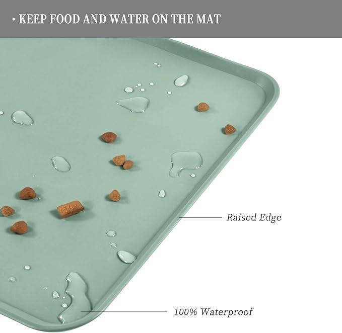 Waterproof Pet Feeding Mat with High Raised Edges, Heavier and Thicker Placemats for Cat Dog Water Bowl with BPA Free, Dogs Cats Food Mats for Messy Drinkers to Prevent Spill and Protect Floors