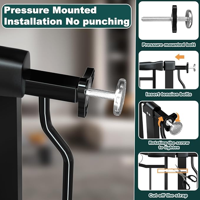 Baby Gate for Stairs 29.53"-53.1" Extra Wide, Pressure Mounted Dog Gate Indoor, Walk Thru Pet Gate for Cat Dog Child,Pet Gates for The House Doorway Black