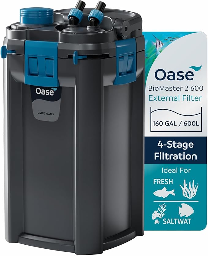 OASE BioMaster 2 600 Canister Filter for Aquariums – External Aquarium Filter with EasyClean Pre-Filter – Quiet Performance – Freshwater & Saltwater, Up to 160 Gallons