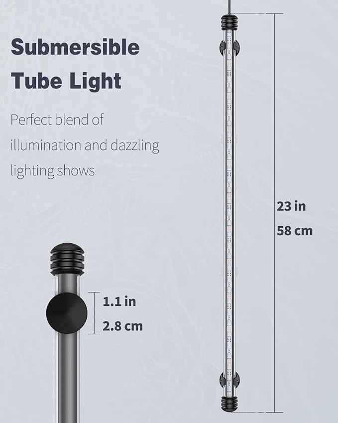 Pawfly 8 W Aquarium LED Light 23 Inch Underwater Fish Tank Light with Timer Auto On/Off Fish Tank Background Light with 8 Lighting Modes Submersible Multi-Colored Tube Light for Decoration