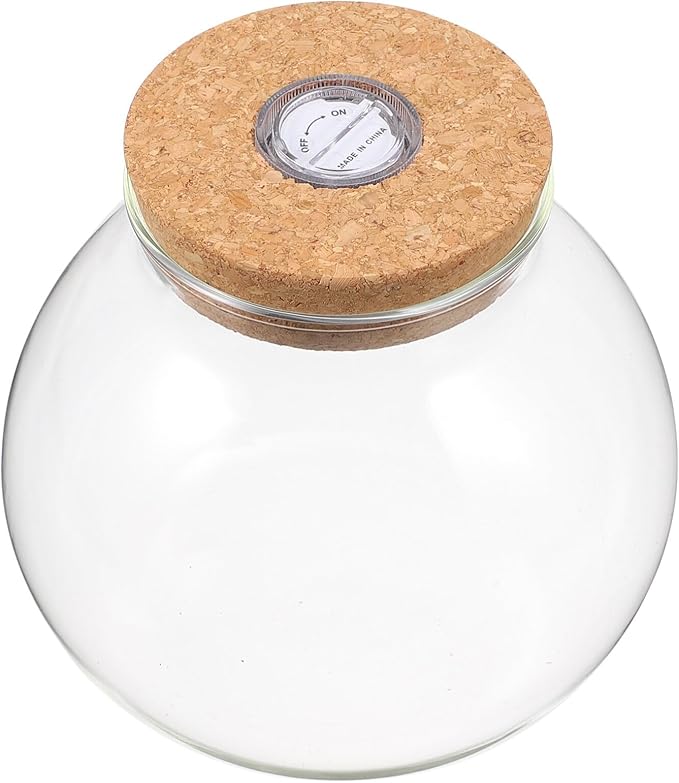 Fish Bowl with LED Light - Small Betta Fish Tank with LED Lighting and Lid Glass Fish Bowl Small Aquarium Glass Terrarium Container Bottle for DIY Landscape, Home Decor