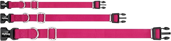 Hyhug Pets Solid Color Classic Regular Heavy Duty Basic Collar for Large Dogs, Unique Design Adjustment Triglide Slide (Buckle) Can Attached Name Tag Accessories. (Large, Rose Red)
