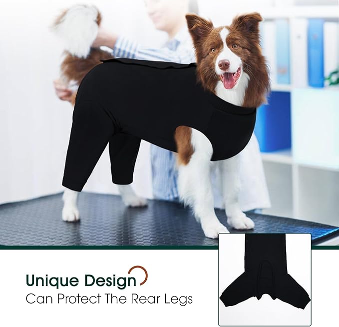 Kuoser Dog Surgery Suit Female Spay Male Neuter, Dog Leg Sleeve to Stop Licking Soft Dog Onesie for Abdominal Wound, Dog Recovery Suit Rear Leg Sleeves Pet Elbow Brace Protector, Black M