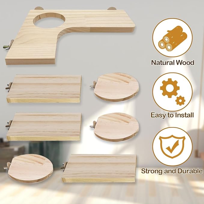 Wooden Chinchilla Cage Platforms Set 7 Pack Wood Shelves for Rat Cage Corner Ledges Small Animal Climbing Steps Standing Board for Juvenile Squirrel Gerbil Accessories