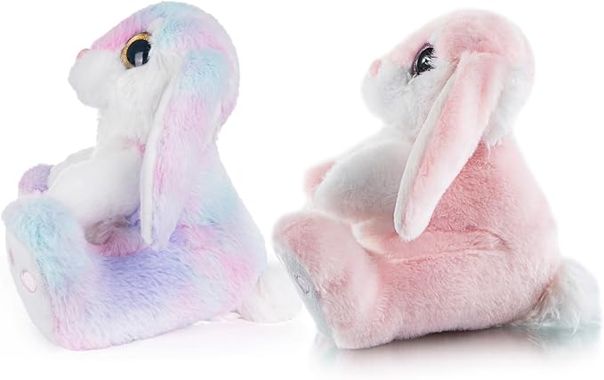 My OLi Bunny Stuffed Animal Pack of 2 Plush Rabbit 7in Stuffed Bunny with Floppy Ear Bedtime Friend Soft Toy Gifts for Girls Boys Kids, Pink & Rainbow