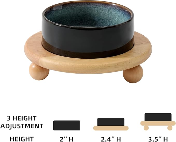 Ceramic Elevated Cat Food and Water Bowl, Kitty Bowl, Raised Cat Dish, Pet Feeder (5.1 in,1 x Starry Sky + Stand)