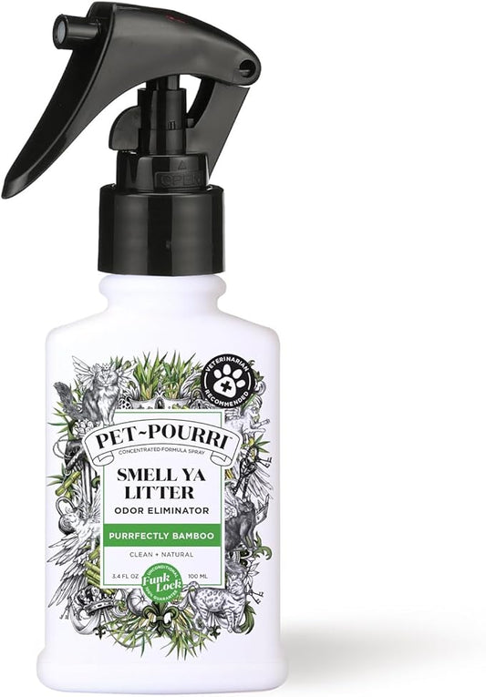 Pet-Pourri Smell Ya Litter Cat Litter Deodorizer Spray, 3.4 Fl Oz, Up to 170 Uses, Pet Odor Remover with Essential Oils for Air, Carpet, Urine, Vet Recommended, Bergamot Bamboo Scent