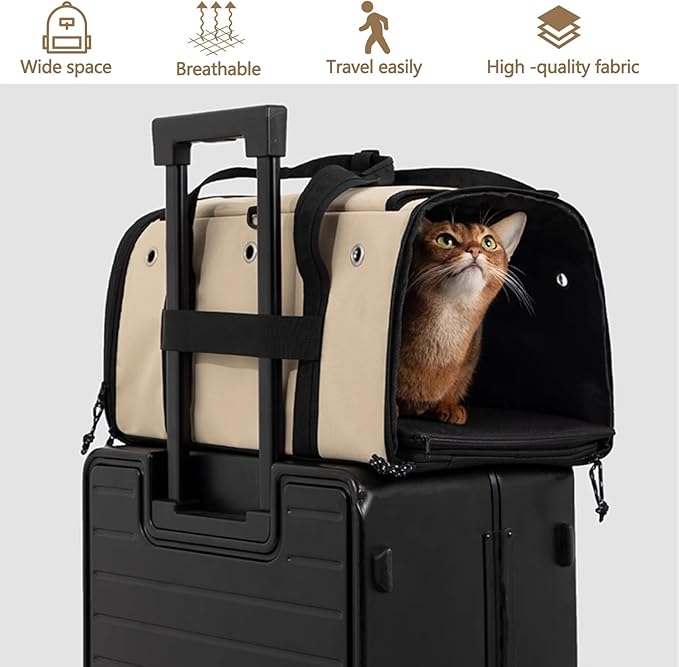 Pet Carrier Bag, Foldable Cat Bag Airline Approved, Soft-Sided Cat Travel Bag, Washable Dog Carrier Privacy Protection for Home Outdoor Travel(M, Brown)