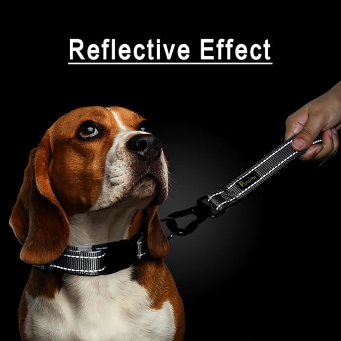 PLUTUS PET Short Dog Leash, Reflective Nylon Padded Handle, Strong Traffic Leash with Carabiner Clip, Perfect for Large or Medium Dogs (10”，Gray)