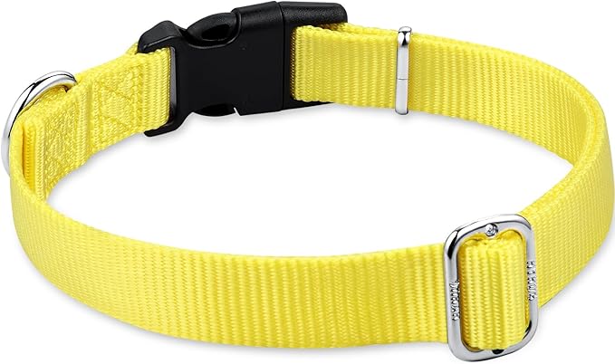 Hyhug Pets Solid Color Classic Regular Heavy Duty Basic Collar for Large Dogs, Unique Design Adjustment Triglide Slide (Buckle) Can Attached Name Tag Accessories. (Large, Illuminating Yellow)