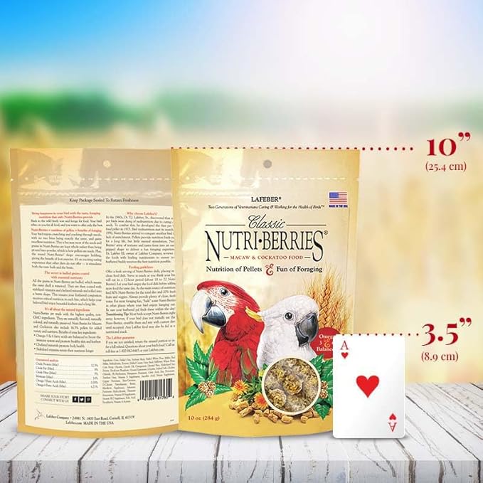 LAFEBER'S Classic Nutri-Berries Pet Bird Food, Made with Non-GMO and Human-Grade Ingredients, for Macaws and Cockatoos (10 oz Pack of 2)