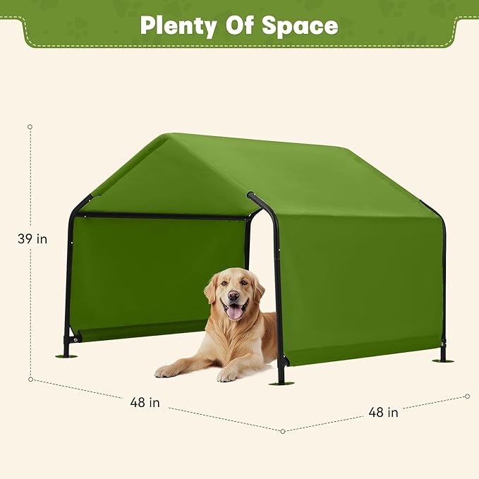 Dog Shade Shelter Outdoor 4'x4'x3' Tent for Large Medium Dogs, Outside Sun Rain Canopy Pet House for Livestock Pigs Cats with Waterproof Roof Ground Nails,Deep Green