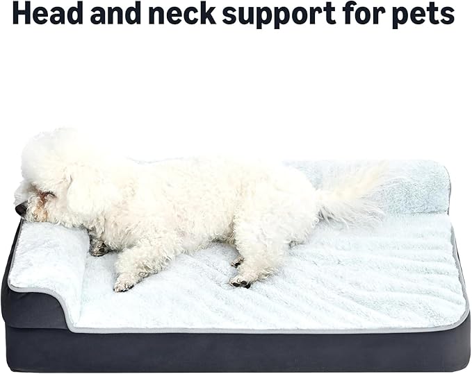 Amazon Basics Washable L-Shaped Dog Bed for Small Dogs, Anti-Slip Pet Sofa Bed for Indoor Dogs, Crate Bed, 30x20x6.5 Inches, Gray