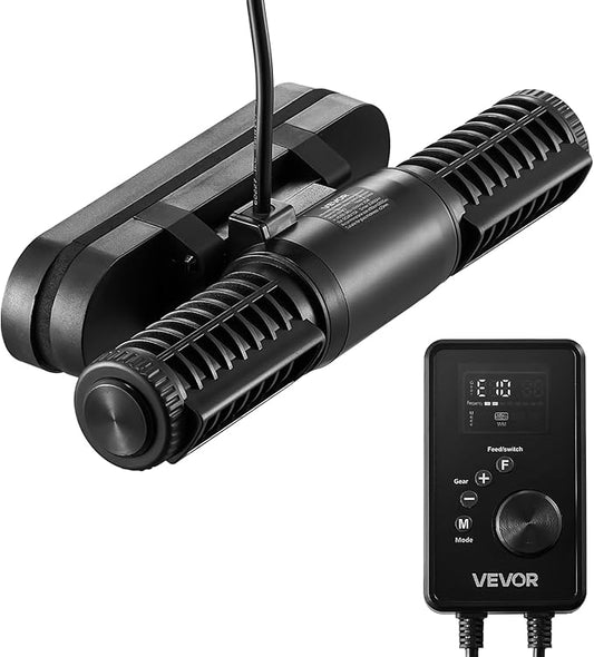 VEVOR Aquarium Wave Maker, 15W, 1428 GPH Adjustable Cross Flow Pump with Controller, Magnetic DC 24V Aquarium Powerhead, Strong Magnetic Base, 360° Rotating Wavemaker, for Saltwater Marine Freshwater