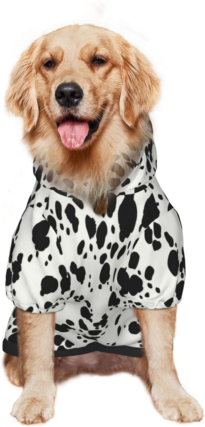 Halloween Dalmatian Dog Costume, Cute Animal Dalmatians Print Winter Clothes Sweaters for Halloween Cosplay Autumn Pets' Wear Dog Winter Hoodies with Pocket for Medium Large Dogs XXL
