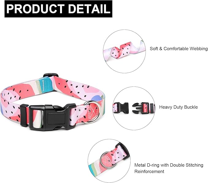 Mercano Adjustable Dog Collar - Special Design Patterns, Soft Nylon Comfortable Durable Pet Collar for Small Medium Large Dogs (S, Watermelon)