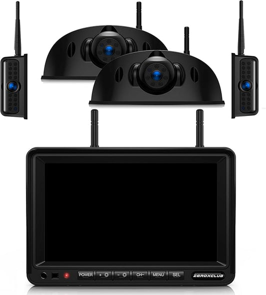4 Cameras Wireless RV Backup System with 7-Inch Monitor, 2 Rear Sharkfin 2 Side Cameras, IR Night Vision, IP69k Waterproof Recording, Compatible with Furrion Pre-Wired RV Truck Trailer BW4