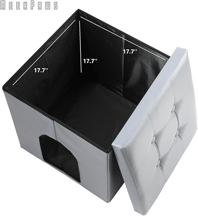 MEEXPAWS Cat Litter Box Enclosure Furniture Hidden, Cat Washroom Bench Storage Cabinet Small 19.7'' x 19.7'' x 19.7''| Dog Proof | Waterproof Inside | Easy Clean | Easy Assembly | Odor Control(Grey)