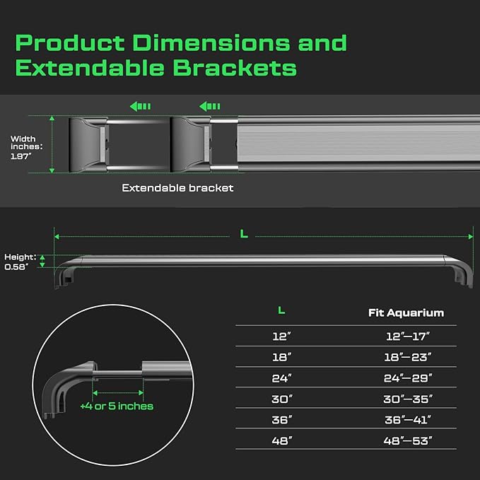 LED Aquarium Light with Remote, IP67 Waterproof Freshwater Planted Grow Light, Full Spectrum Fish Tank Light with Timer, Dimmable RGB+W, Upgrade Appearance, High Performance (12-17inch)