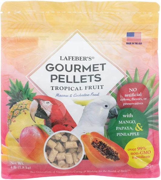 LAFEBER'S Tropical Fruit Gourmet Pellets Pet Bird Food, No Added Sugar, Made with Non-GMO and Human-Grade Ingredients, for Macaws and Cockatoos, 4 lb