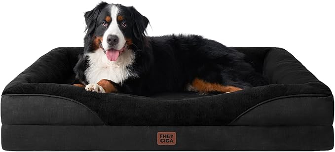 EHEYCIGA Memory Foam XXL Dog Bed for XLarge Sized, Extra Large Orthopedic Dog Sofa with Sides and Waterproof Liner, Washable Bolster Pet Couch with Removable Cover, 52x41x8 Inch, Black
