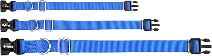 Hyhug Pets Solid Color Classic Regular Heavy Duty Basic Collar for Pup Dogs, Unique Design Adjustment Triglide Slide (Buckle) Can Attached Name Tag Accessories. (Small, Bright Blue)