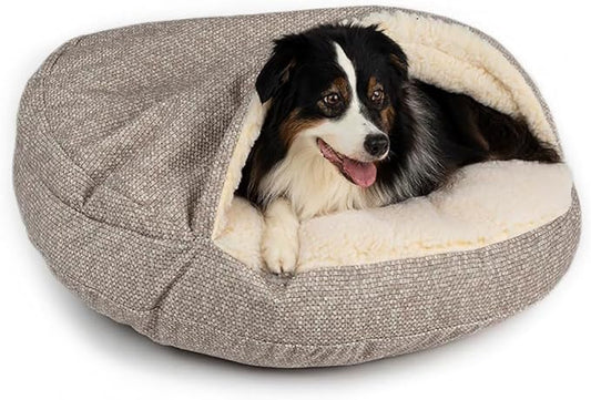 Snoozer Luxury Cozy Cave Dog Bed - Indoor Dog Bed with Cover Cave, Covered Calming Burrow for Medium & Large Sized Pets with Blanket Attached, Enclosed, Washable - XL, Merlin Linen