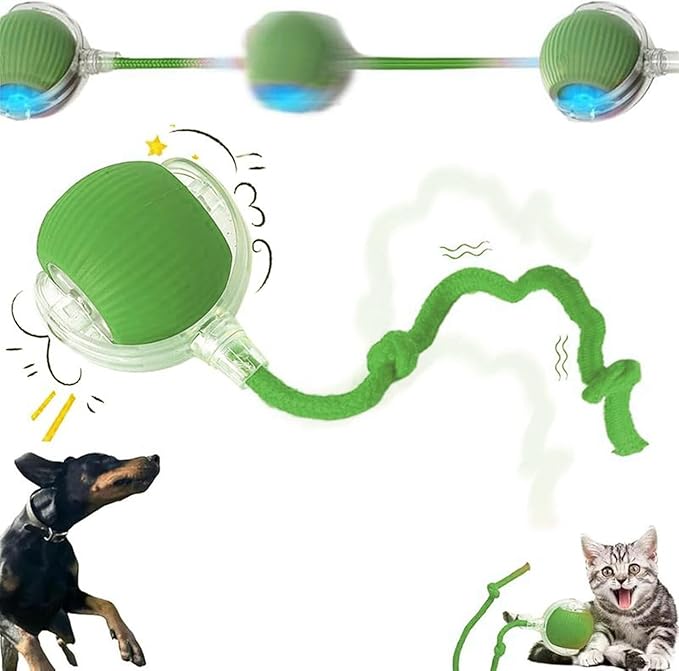 Interactive Cat Toys Ball for Indoor Cats, Self Moving Cat Toys Electric Rolling Balls, Realistic Mouse & Chase for Hunting and Exercise (Green)