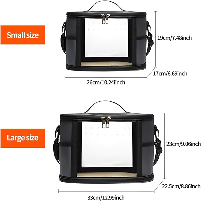 Bird Travel Carrierm, Small Bird Travel Backpack Carrier Cage with Tray and Breathable Clear Window, for Parakeet Cockatiel Budgies, for Camping Hiking (Large-Black)