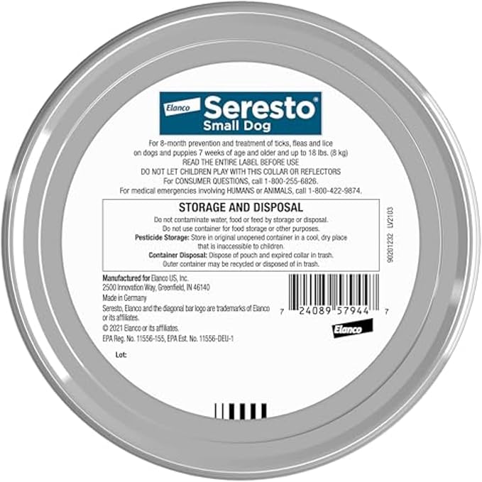 Seresto Small Dog Vet-Recommended Flea & Tick Treatment & Prevention Collar for Dogs Under 18 lbs. | 8 Months Protection