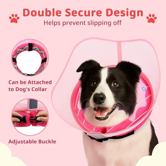 Soft Dog Cone Collar, Inflatable Donut Cones Alternative After Surgery with Anti-Lick Shield, for Large/Medium/Small Dogs to Stop Licking, Elizabethan Neck Ecollars of Shame, Comfy Pillow E Recovery