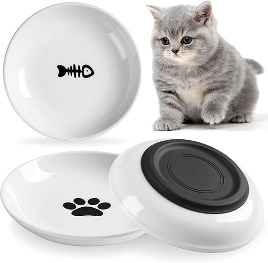 Cat Food Bowl,Healthy Ceramic Cat Bowls for Indoor Cats,Anti Whisker Fatigue Cats Dishes Set,Shallow Wide Kitten Plates for Food and Water,Non-Slip Silicone Bottom,3 Pack