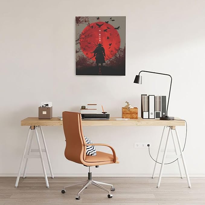 Japanese Armored Samurai Wall Art Modern Japan Warrior Canvas Wall Decor Asian Oriental Bushido Pictures Painting Print Artwork Framed Decorations Gifts for Room Bedroom Office Living Room 20"x24"