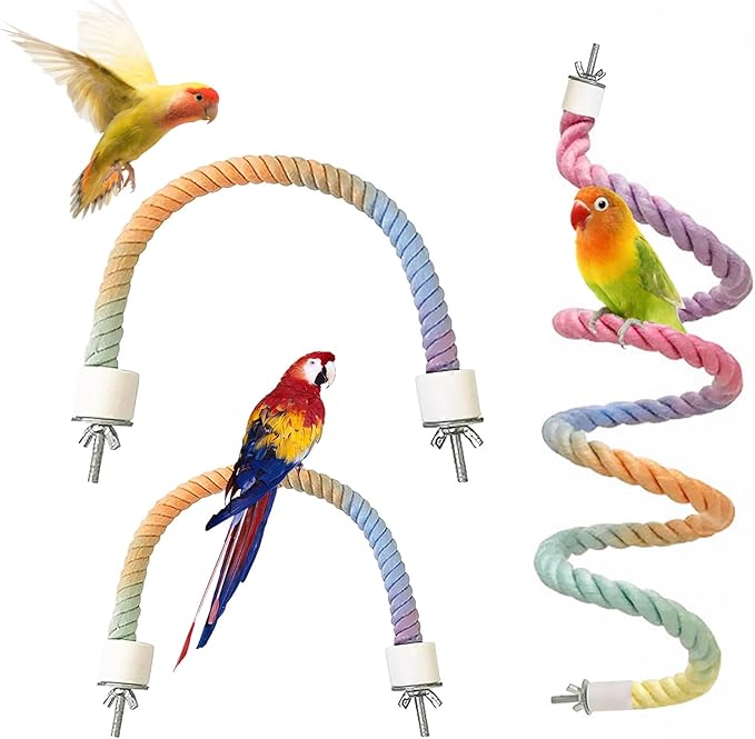 3pcs Gradient Colorful Bird Rope Perch Stand,Bird Cage Climbing Rope Toys Accessories,Bendable Climbing,Parakeet Lovebirds Cockatiels Budgies Play (9.8'',15.7'',39.3'')