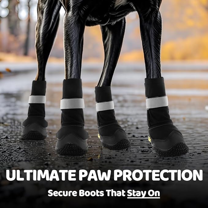 Hcpet Dog Shoes, Dog Boots & Paw Protectors for Winter Snowy Days, Rainy Weather, Outdoor Anti-Slip Sole Dog Booties for Hardwood Floor Black-Leg 5