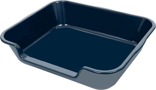 1 Pack of Extra Large Cat Litter Box (ABS Material), Low Entry Senior Litter Pen for Geriatric Kitty Big Cats, Jumbo Pet Safe Litter Boxes Tray for Indoor Pets Potty (Dark Blue, 24"L x 20"W)