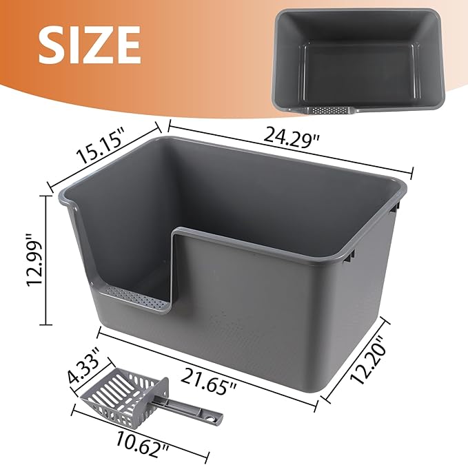 4 Packs Large Cat Litter Box with High Sides, Grey Open Top Cat Litter Basin