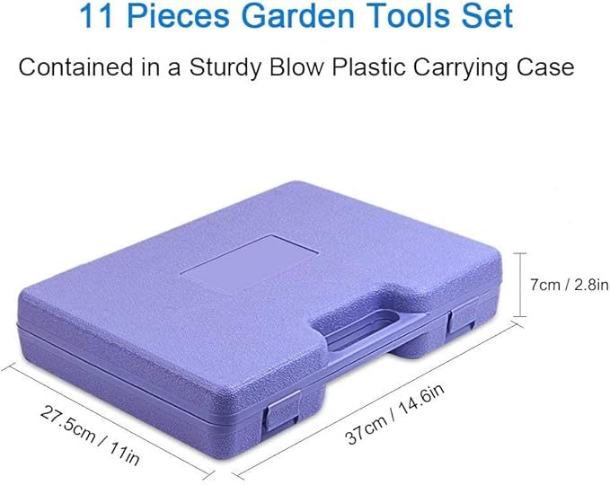 Garden Tools Set, 11 Pieces Gardening Gifts with Purple Floral Print, Ergonomic Handle, Trowel, Rake, Shovels, Pruner, Shears, Sprayer, Gloves, Garden Hand Tools with Carrying Case