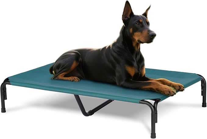 Elevated Dog Bed for Outdoor, XXXL Raised Dogs Cot with Washable Mesh, Cooling Pet Beds Chew Proof Dog Hammock, Metal Frame Lifted Platform for Training Outside Camping, 59 inch Green