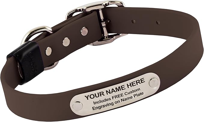 Biothane Custom Dog Collar – Waterproof, Stink-Proof Personalized Collar with Name & Phone Number – Durable, Many Sizes and Colors – Assembled in USA (Chocolate Brown)