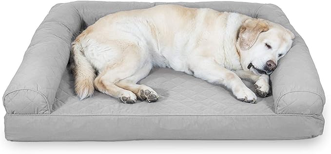 Furhaven Cooling Gel Dog Bed for Large Dogs w/ Removable Bolsters & Washable Cover, For Dogs Up to 95 lbs - Quilted Sofa - Silver Gray, Jumbo/XL
