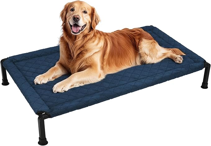 Veehoo Soft Plush Elevated Dog Bed, Raised Dog Beds with Heavy Duty Frame, Non-Slip Silicon Feet, Washable & Breathable Pet Cot for Indoor or Outdoor Use, 47" x 29", Navy Blue, CWC2432A