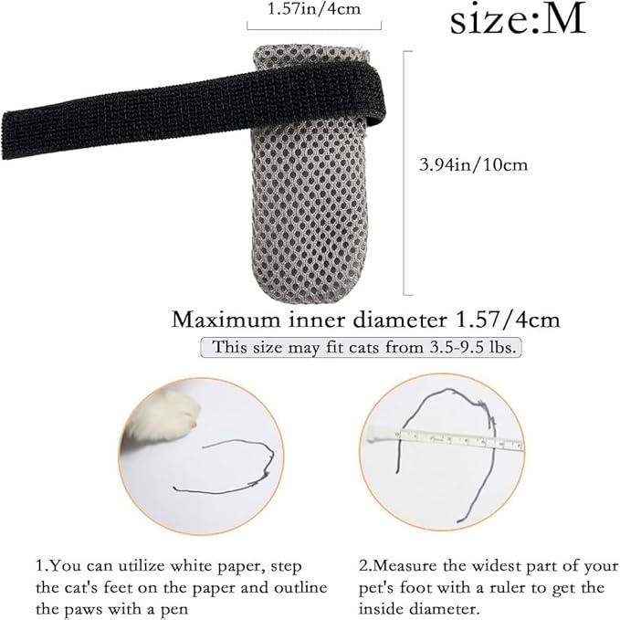 8 Pack Cat Mittens to Prevent Scratching, Adjustable Breathable Mesh Cat Booties & Claw Covers - Anti Scratch Gloves for Bathing, Nail Trimming - 4 Black & 4 Grey, Paw Inner Diameter up to 1.57 Inches