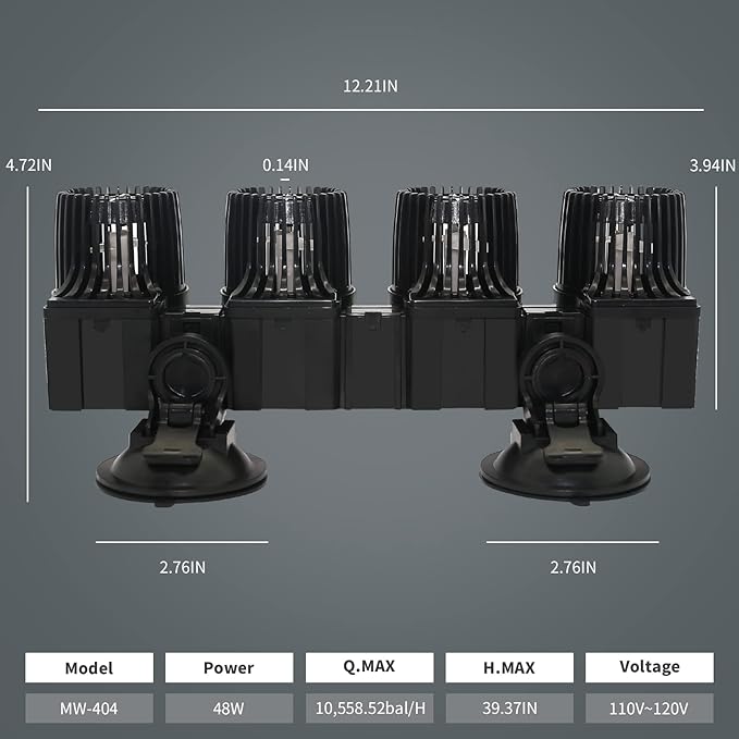 Upettools 12680 GPH Wave Maker Aquarium Circulation Pump - 4-Head Powerful Submersible Powerhead for Fresh & Saltwater Tanks (180-300 Gallons) with Adjustable Flow - Black