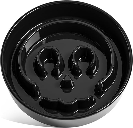 LE TAUCI Slow Feeder Dog Bowls Ceramic,3 Cups Slow Feeding Dog Bowl Medium Large Breed, Pet Bowl for Fast Eaters, Puzzle Pet Dishes,Skull Black