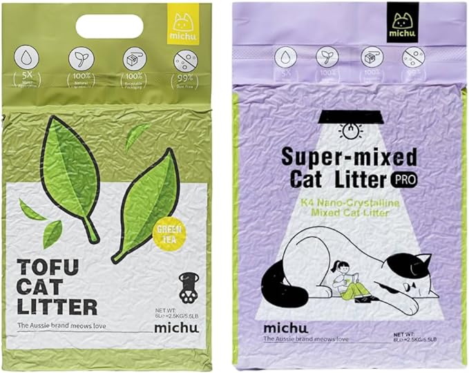 Tofu Cat Litter Natural Clumping Tofu Cat Litter 5.5lb/88oz 5 Scents (Greentea + Mixed, 2 Pack)